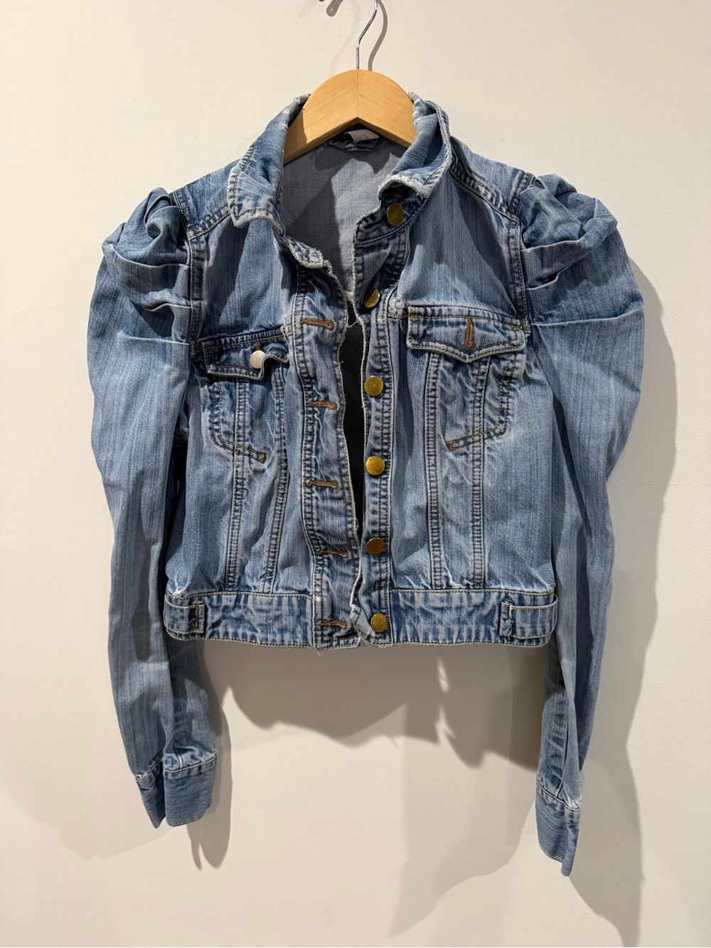 Vintage Vero Moda Light Blue Puff Shoulder Denim Jacket